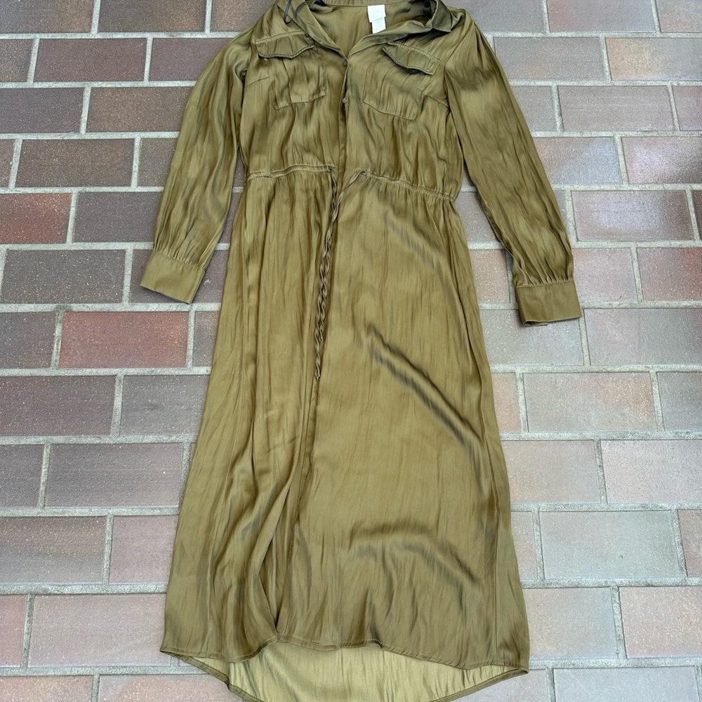 Olive Green Long Sleeve Shirt Dress